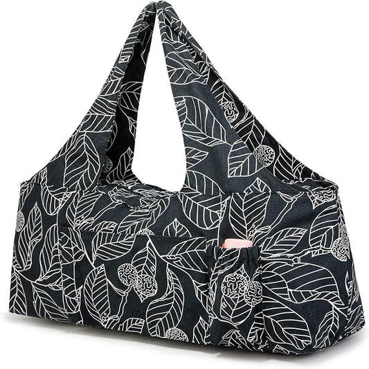 KUAK Extra Large Yoga Mat Bag with Zippered Top & 5 Pockets - Premium Canvas Tote with Yoga Mat Carrying Strap for Pilates, Gym, Fitness Block & Gear