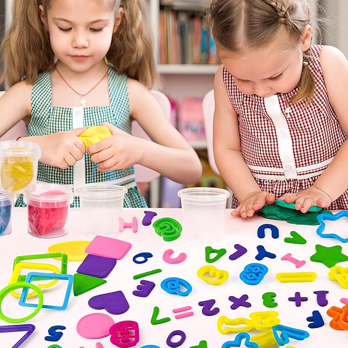 Dough Tools 47 PCS Dough Accessories with Letters Alphabet Numbers Symbols Shapes Cutters, Preschool Learning Toys for Toddlers Kids Boys Girls
