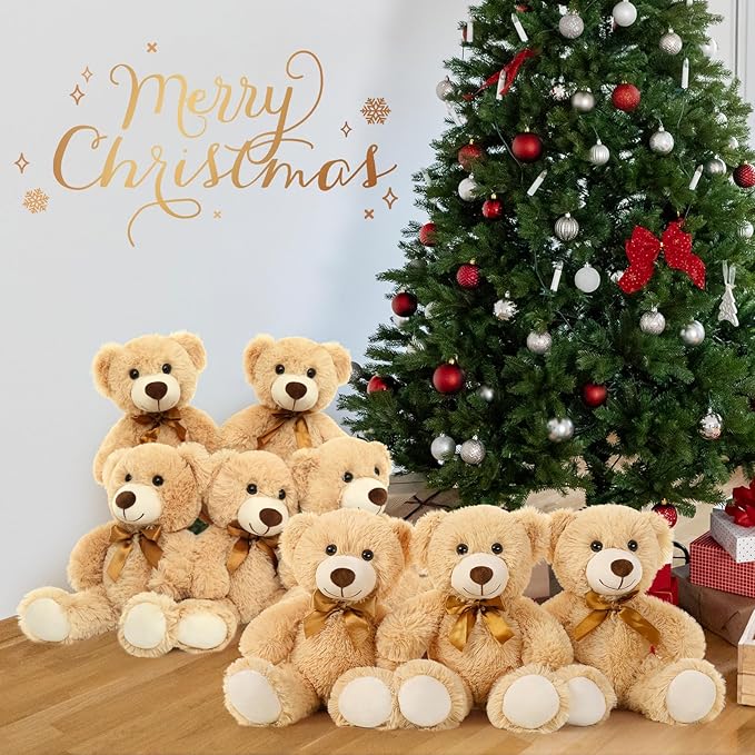 MorisMos Teddy Bear Stuffed Animal 8 Packs 14 in Teddy Bears in Bulk Small Teddy Bear for Centerpiece Baby Shower, Light Brown