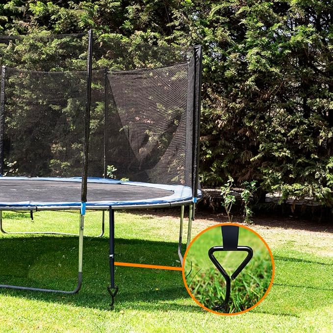 EURMAX USA Windproof Trampoline Stakes Anchor Kit-4pcs Steel Corkscrew Anchor,Heavy Duty Tie Down Kit with T-Hook&Reinforced Safety Straps,Secure Weatherproof Protection for Trampolines,Tents&Playsets