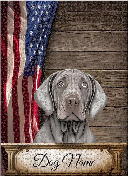 Custom Wooden Jigsaw Puzzles with Your Dog's Name on Weimaraner Art Print - 300 500 1000PCS Puzzles Game and Home Wall Decor