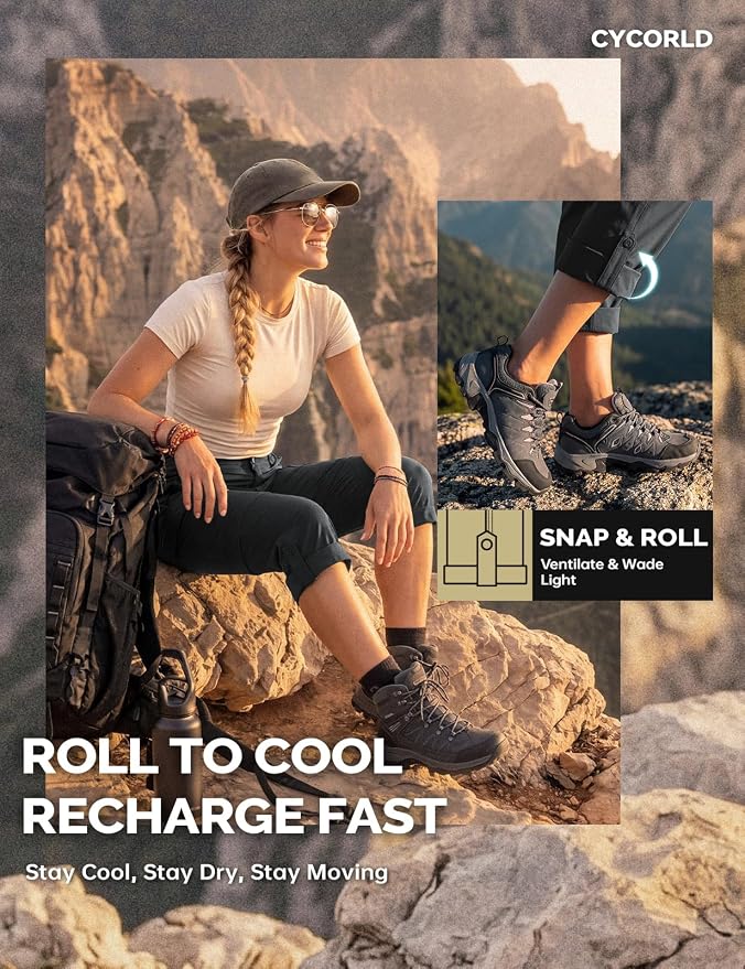 Cycorld Women's-Hiking-Pants-Convertible Quick-Dry-Stretch-Lightweight Zip-Off Outdoor Pants with 5 Deep Pockets