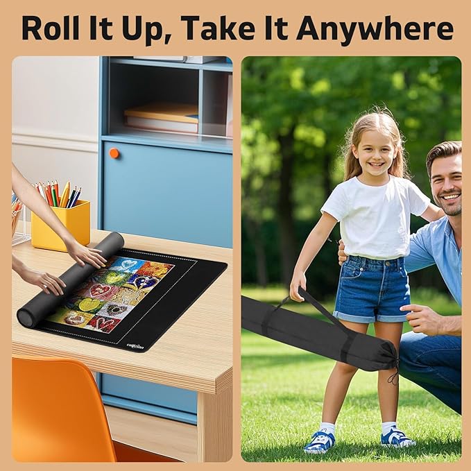 1500-piece Rubber Puzzles Mat – 1 Non-Slip Puzzle roll up, 1 roll of Jigsaw Saver (78 inches x 11.8 inches), 4 Sorting Trays – is The for Adults and Puzzle Enthusiasts.