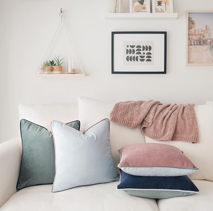 MONDAY MOOSE Decorative Throw Pillow Covers Cushion Cases, Set of 4 Soft Velvet Modern Double-Sided Designs, Mix and Match for Home Decor, Pillow Inserts Not Included (18x18 inch, Pink/Blue)