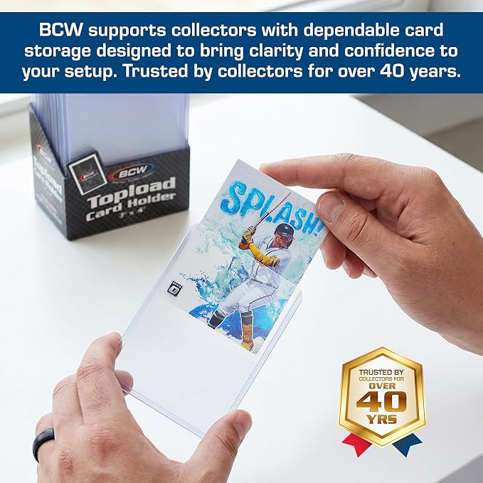 BCW 3x4 Topload Card Holder - Standard - 50ct | Rigid PVC Trading Card Protection for Baseball Cards, Football Cards, and Trading Cards Like Pokémon and MTG | Holds Cards Up to 20pts