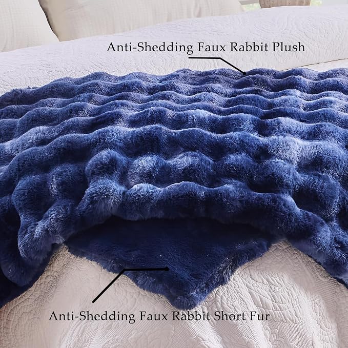 BENVWE Fluffy Faux Fur Throw Blanket for Couch, Soft Plush Thick Cozy Fuzzy Luxury Minky Bubble Blanket for Home Living Room Decor Gift for Women, Tie-dye Blue, 63" x 80", 1100GSM