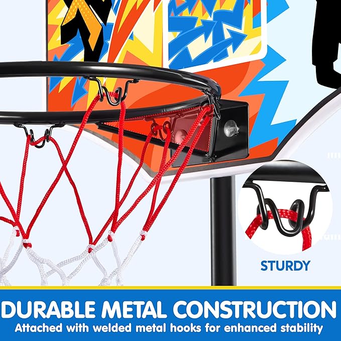 JOYIN Kids Basketball Hoop, Adjustable Height 2.8 ft-6.2 ft Toddler Basketball Hoop for Kids Indoor Outdoor Play Portable Basket Ball for Boys Girls Age 3 4 5 6 7 8 Gift