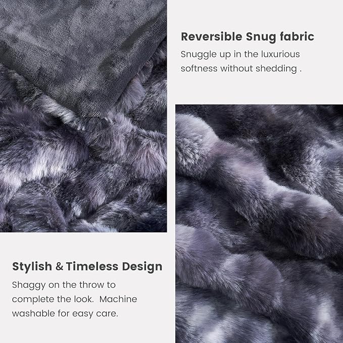 Cozy Bliss Faux Fur Throw Blanket for Couch, Fuzzy Soft Plush Thick Bubble Blanket for Sofa Bedroom Living Room,50 * 60 Inches Tie Dye Black