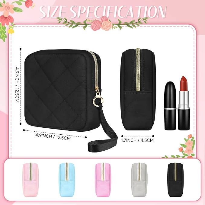 Likesing Quilted Period Bag, Period Pouches for Teen Girls Womens, Portable Sanitary Napkin Storage Bag with Wrist Strap Feminine Emergency Tampon Pad Pouch(Black)