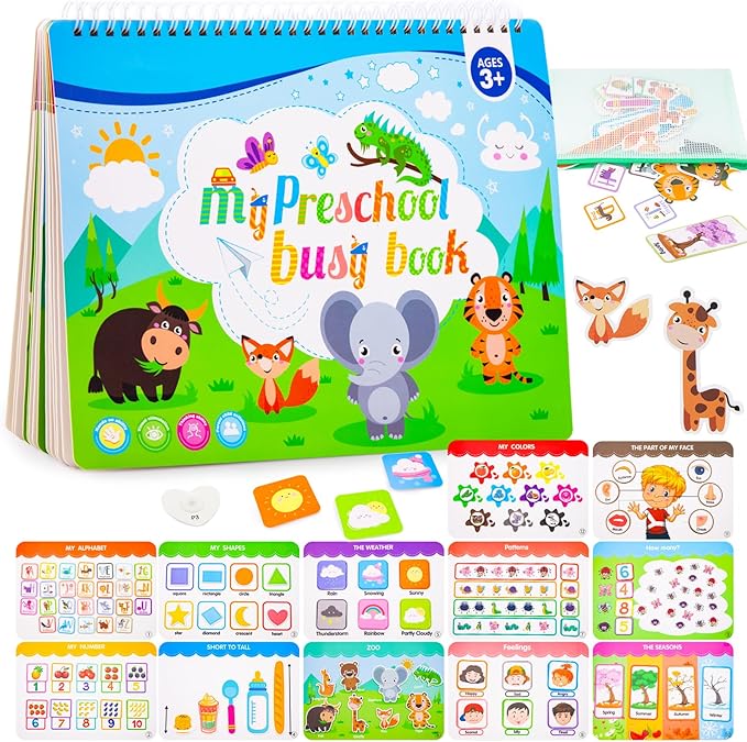 Toddler Books Educational Learning Toys for for 2+ 3 4 Year Old - Pre-Assembled Stickers & Reusable Activities Homeschool - Birthday Gifts for Girls Boys Ages 3 and Up - Toddler for Kid