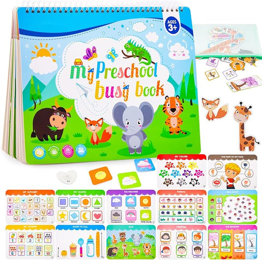 Toddler Books Educational Learning Toys for for 2+ 3 4 Year Old - Pre-Assembled Stickers & Reusable Activities Homeschool - Birthday Gifts for Girls Boys Ages 3 and Up - Toddler for Kid