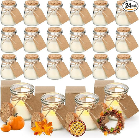 MTLEE 24 Pcs Fall Jar Candles Holiday Candle Gifts Natural Wax Jar with DIY Tag Cards Gift for Halloween Party Favor Home Supply Decor, Scents of Fall Wreath/Pumpkin/Apple/Comfort
