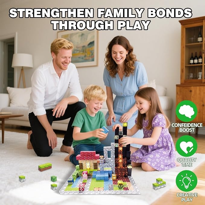 200 PCS Magnetic Building Blocks with 15 LED Light-Up Blocks (Replaceable Battery)&Foldable Magnetic Board,STEM Educational Magnet Cube Set,Creative Construction Toy Gift for Kids (Boys&Girls Ages 3+)