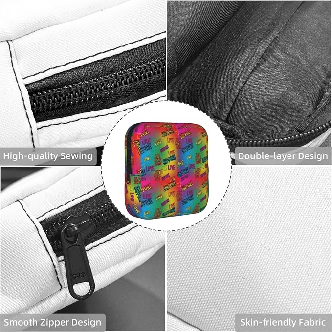 Period Bag LGBT Love Rainbow Art, Sanitary Napkin Storage Pouch for Women, Portable Tampon Holder for Purse Travel