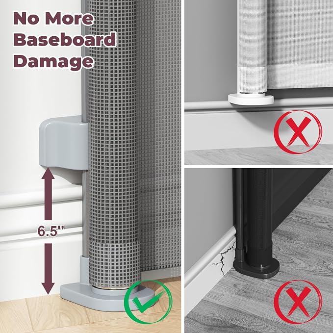Retractable Baby Gate for Stairs & Doorways, Mesh Dog Gate Indoor Outdoor, Extends to 55" Wide 34" Tall Child Gate for Hallways, Deck, Porch, Pet Toddler Safety Essentials, Easy Install, Grey