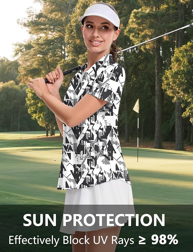 LOMON Womens Golf Polo Shirt Summer Short Sleeve Quarter Zip Outfit | Side-Pockets,Princess Seams,Cotton,Wrinkle Free,Moisture Wicking,Quick-Dry,Lightweight,Collared,for Tennis Workout