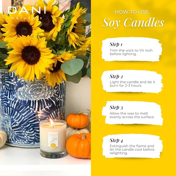 DANI Naturals Sandalwood Vanilla 100% Soy Wax Candle, Non-Toxic, 7.5oz | Vegan,soy wax candle,Clean-burning with organic cotton wick,Warm sandalwood vanilla scent,Made in USA