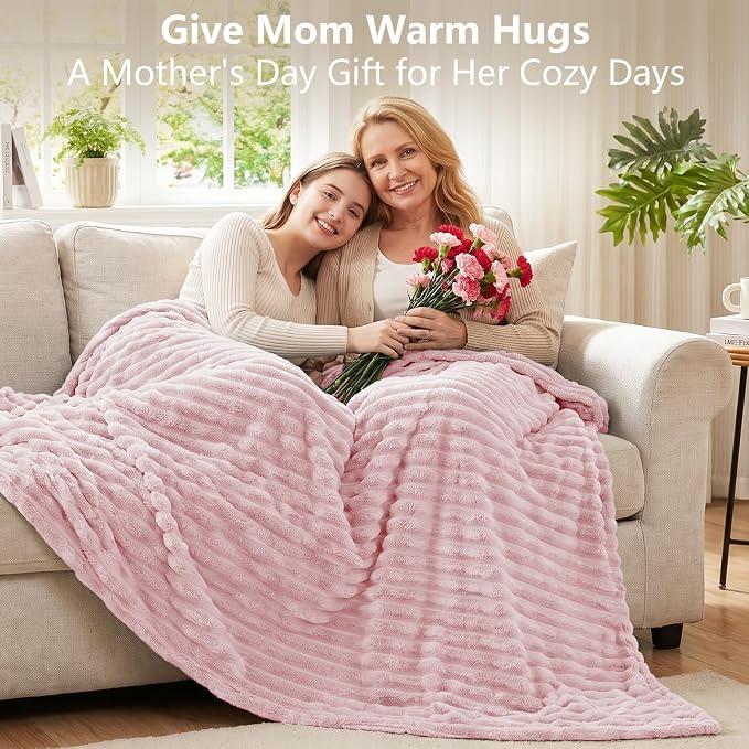 Pink Twin Blanket for Bed & Couch, 60 x 80 Inch | 300GSM Ribbed Fleece Blanket, Soft, Cozy & Lightweight, OEKO-TEX Certified, All-Season Use for Travel, Dorm & Home Decor