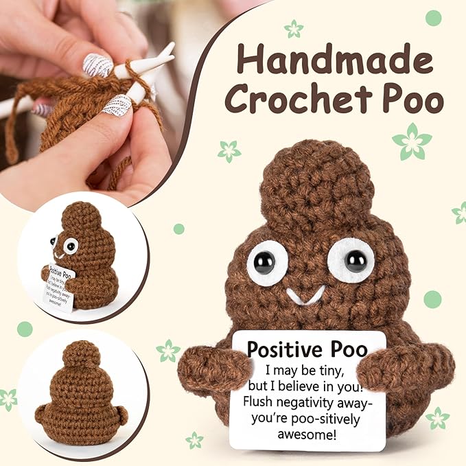 Emotional Support Crochet, Positive Crochet Poo, Encouragement Gifts for Women Men Birthday Christmas Self Care Friends Coworkers Relaxation Gift Desk Home Fall Decor Inspirational Support