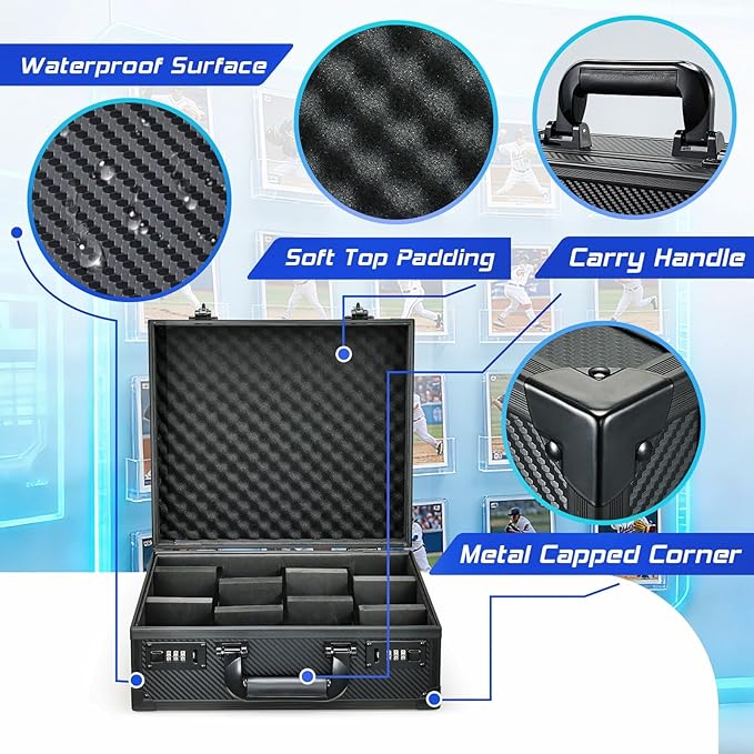 Card Storage Box for 3" x 4" 35pt Toploaders, Sports Cards Case with Lock, Trading Card Storage Box Holds 600+ Top Loaders or 150 Magnetic Holders, Card Collection Box for Collectors