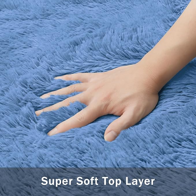 8x10 Area Rug for Living Room:Ultra Soft Fluffy Shag Navy Blue Rugs,Large Fuzzy Plush Indoor Non Slip Carpet Washable Rug for Bedroom Kids Nursery Office Dorm Modern Decor(Cobalt Blue 8'x10')