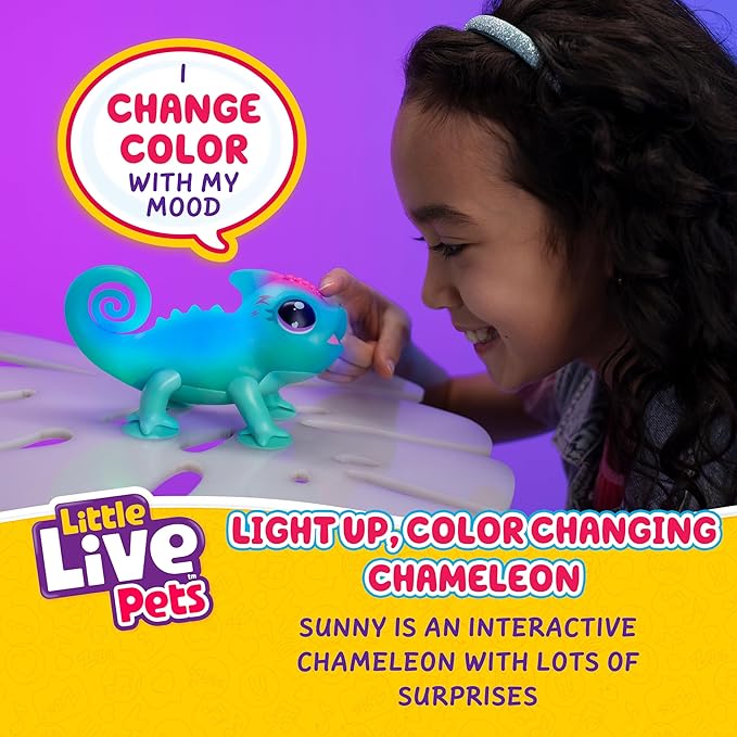 Little Live Pets Sunny The Li’l Chameleon Toy, Interactive Light Up Toy Pet with 30+ Sounds and Beat Detection, Interactive Animal Toys for Ages 5+