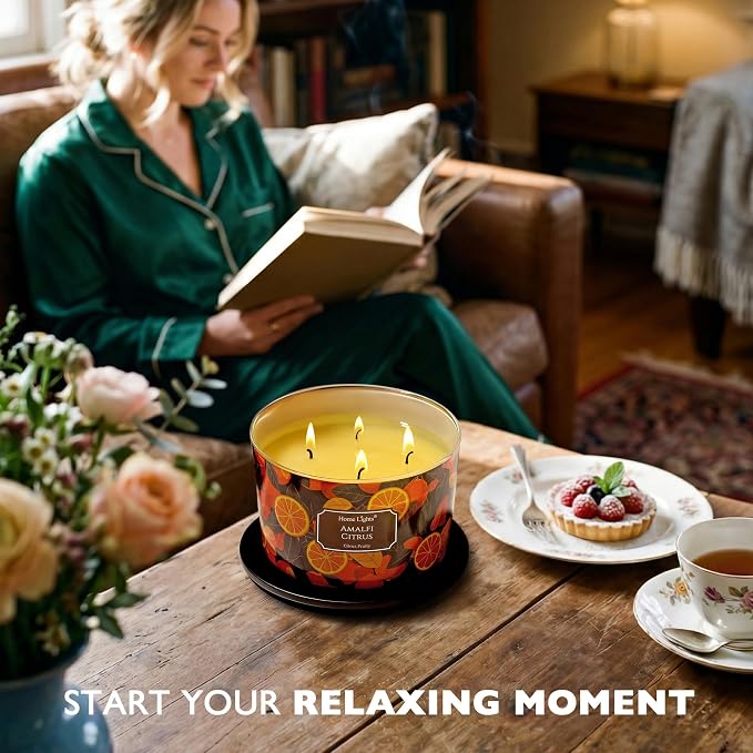 HomeLights 4-Wick Candles for Home Scented - 18oz Soy Wax Blend Candle Long-Lasting Fragrance, Eclectic Mixed Styles Home Decor and Housewarming Gifts, Amalfi Citrus
