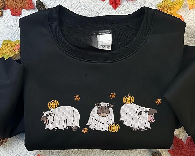 YOUNG GREEN Moo Deng Embroidered Sweatshirt Moo Deng Bouncy Pig Shirt Cute Baby Hippo Sweatshirt Gift For Moo Deng Lovers