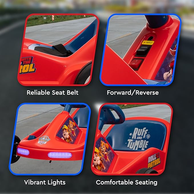 Paw Patrol 12V Electric Go Kart for Kids, Electric Ride-On Toy with Lights, Seat Belt, Ages 3-6, Durable PVC and Iron Construction, Rechargeable Battery, Outdoor and Indoor Fun
