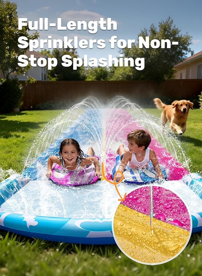 JOYIN 22.5FT Water Slide and 2 Inflatable Boards, Extra Long Heavy Duty Double Lawn Waterslide with Sprinkler for Kids Adults Backyard Summer Water Toy Outdoor Fun, Blue, Pink