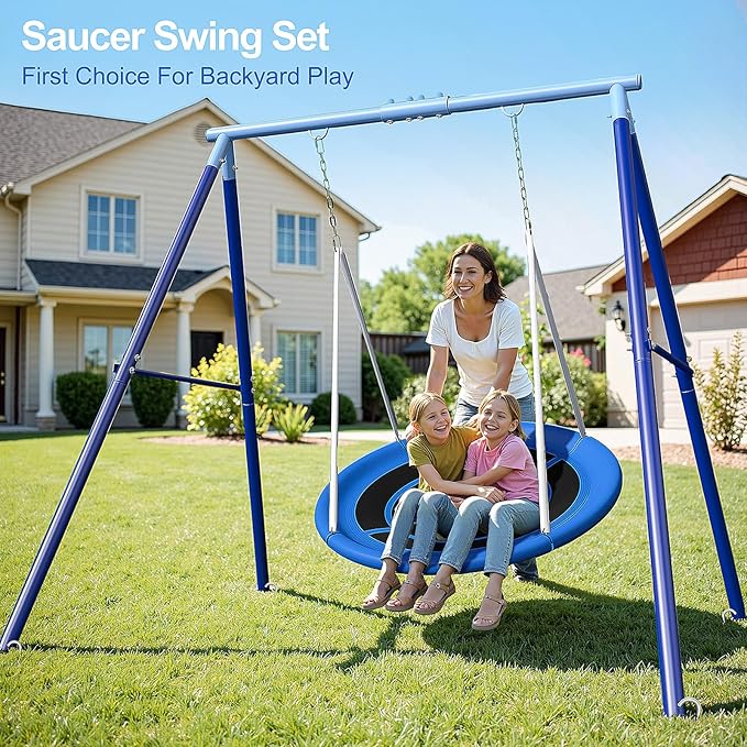 JYGOPLA Heavy Duty 500lbs Saucer Swing Set - Outdoor Metal Frame Playground Equipment for Backyard, Includes 45'' Tree Swing & Adjustable Steel Stand - Kids/Toddlers Age 3-12