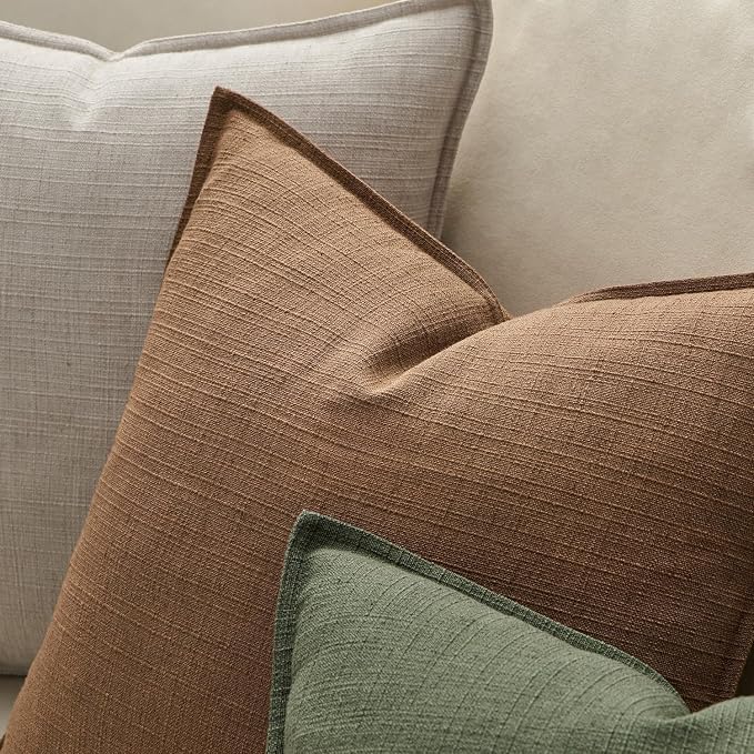 MIULEE Thick Textured Decorative Throw Pillow Covers 18x18 Inch Brown Sugar | Set of 2, Linen Blend Pillow Cover, Flange Edge Design, Farmhouse Modern Boho Style, Bed Couch Living Room Decor