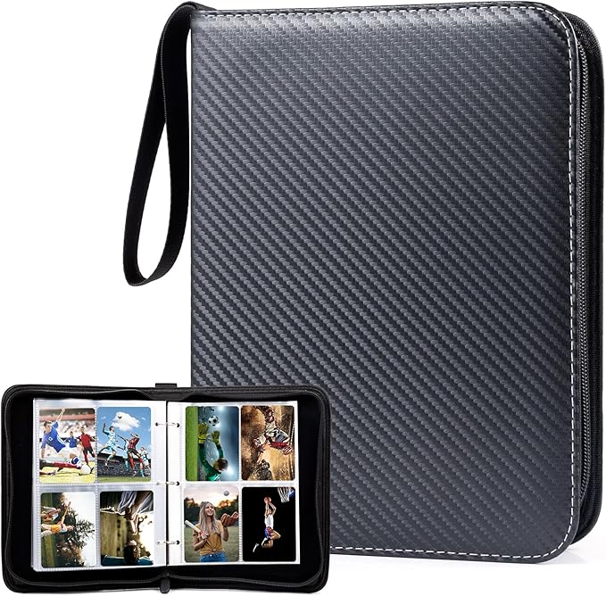 WOT I Trading Card Binder, 400 Pockets Card Binder Sleeves with Zipper, Double Sided Pockets Card Holder Carry Card Case for Baseball Card, Football Card