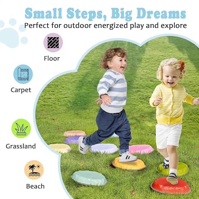 Stepping Stones for Kids, 10 PCS Non-slip Toddlers' Balance Sensory Toys, Indoor & Outdoor Play, Obstacle Course Game for Children Promoting Coordination and Motor Skills, Ages 3 4 5 6 7 8+ (10)