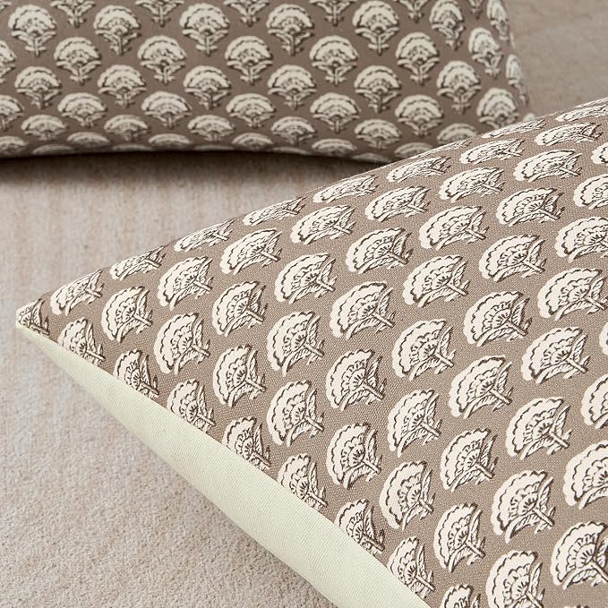 MIULEE Floral Print Decorative Pillow Covers 18x18, Light Taupe | Vintage Boho Farmhouse Modern Home Decor, Set of 2, Block Print Cushion Covers for Couch Sofa Bed Living Room