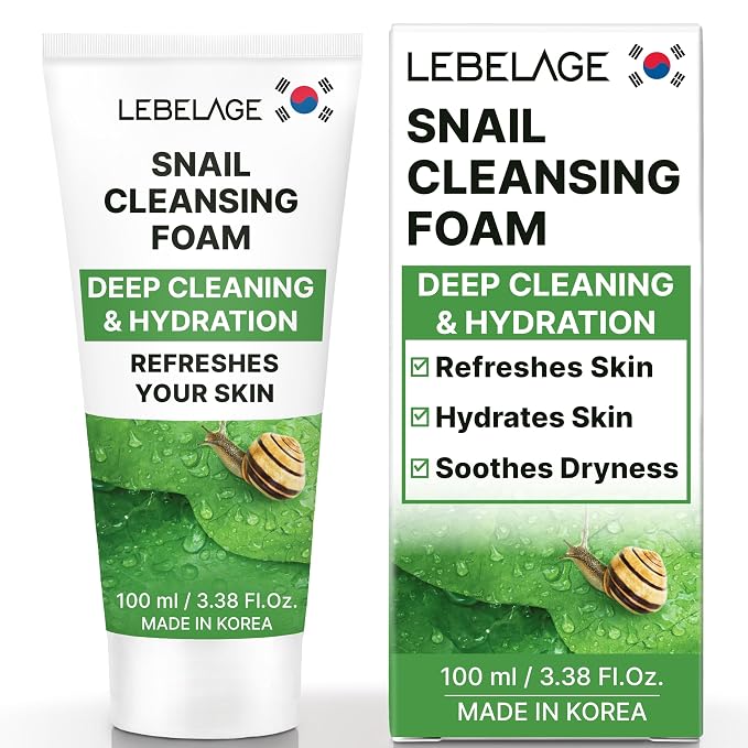 LEBELAGE Korean Snail Facial Cleanser 3.38 oz | Cleansing Foam Face Wash | Low pH Gentle Hydrating Daily Facial Cleanser Sensitive Skin | Deep Cleansing Foaming Cleanser, Pore Care-All Skin Types