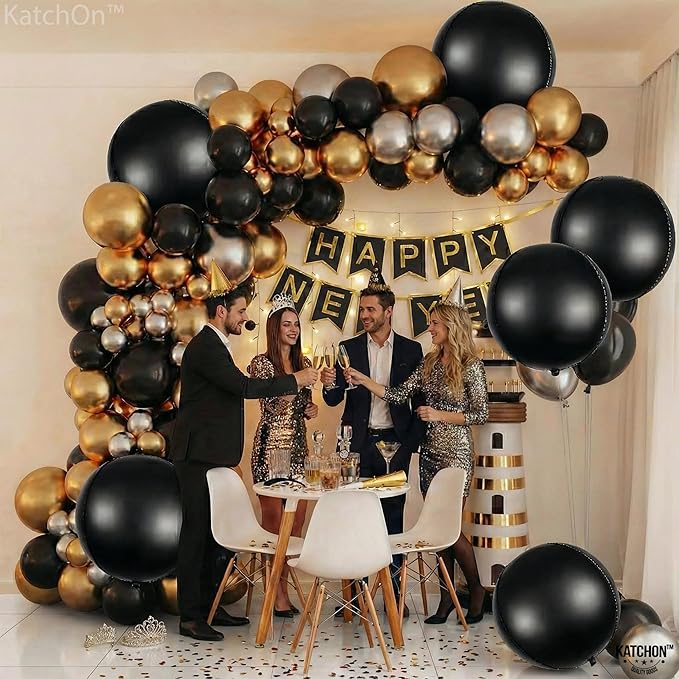 KatchOn, Big Matte Black Foil Balloons - 22 Inch, Pack of 6 | 4D Metallic Balloon for Black Birthday Decorations | Black Metallic Balloon, Happy New Year Balloons for New Years Decorations | NYE Decor