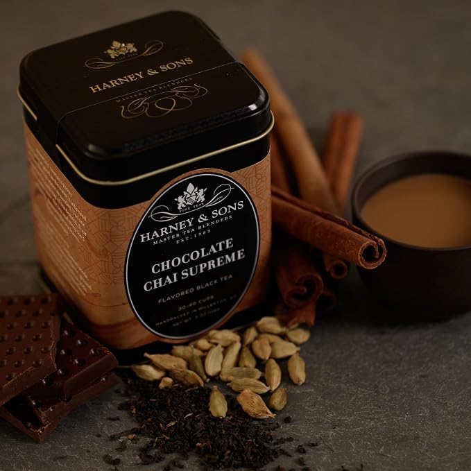 Harney & Sons Chocolate Chai Supreme Loose Leaf Black Tea, Chocolate Vanilla Chai Blend with Warming Spices, 4 oz