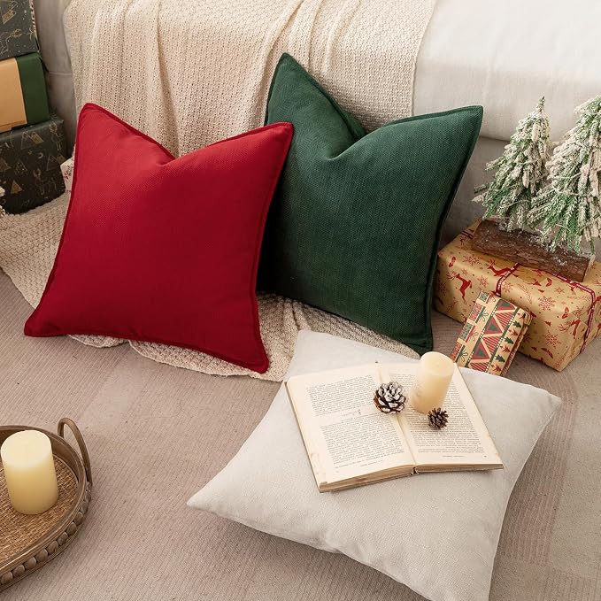MIULEE Pack of 2 Red Decorative Chenille Pillow Covers 18x18 Inch | Soft Couch Throw Pillows,Farmhouse Cushion Covers with Elegant Design for Sofa,Bedroom,Living Room,Spring Home Decor