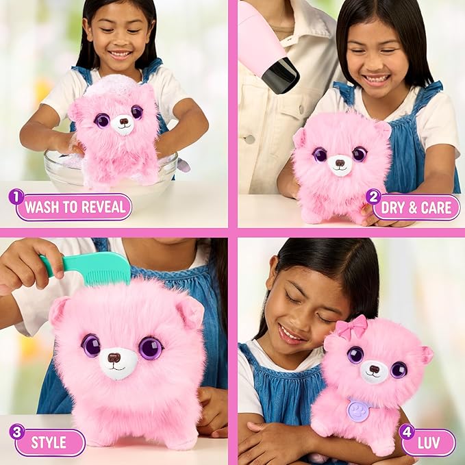 SCRUFFALUVS Pet Scruffs Pink - Mystery Plush Toy, 7.5" Tall - Wash to Reveal 1 of 3 Rescue Pets: Puppy, Bunny, or Kitty - Includes 8.7" Deluxe Pet Carrier - Styles May Vary