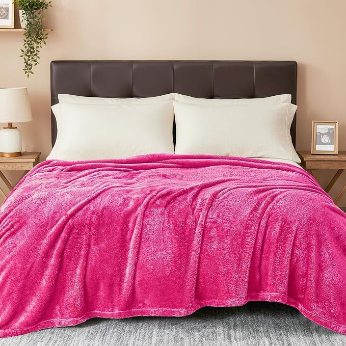 Exclusivo Mezcla Fuzzy Plush Fleece Bed Blanket Queen Size, Hot Pink | 90x90 Inches, Super Soft and Cozy Bed Blanket, Fluffy Decorative Bedding for Livingroom, Bedroom, All Season