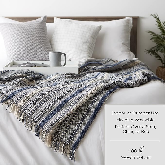 DII Rustic Farmhouse Double Diamond Woven Throw, 50x60, Mineral