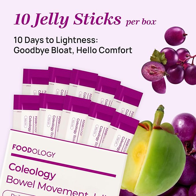 FOODOLOGY Coleology Bowel Movement Jelly, Grape & Prune, 10 Sticks | Prebiotic Fiber Supplement for Gut Health & Immune Support, Constipation & Bloating Relief, Korean Wellness