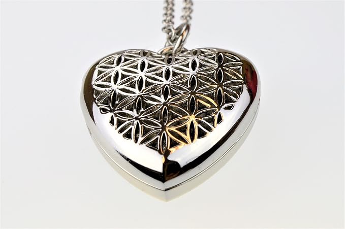 Wild Essentials Heart of Chrome Essential Oil Diffuser Nickel Free Alloy Locket Pendant with 24 inch Chain, 6 Refill Pads, Customizable Color Changing Perfume Jewelry for Aromatherapy