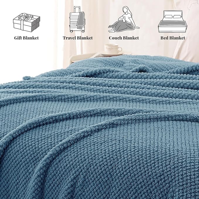 Whale Flotilla Soft Fleece Queen Size Bed Blanket, Slate Blue | 90x90 Inch, Suitable for Bed, Fluffy Fuzzy Jacquard Blankets for All Season, Lightweight and Cozy