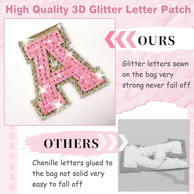 Small Initial Patch Makeup Bag Personalized Gifts Make Up Bag,White Cute PU Leather Glitter Letter Cosmetic Bag with Zipper,Trendy Portable Travel Toiletry Pouch,Preppy Stuff for Teen Girls Women O