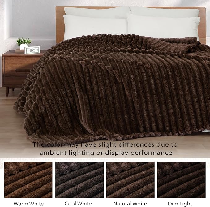 Exclusivo Mezcla Striped Queen Size Fleece Blanket for Bed, Couch, 90"x90" | Soft Breathable Cozy Bed Blankets, Lightweight Plush Fluffy Fuzzy Jacquard Decorative Blankets