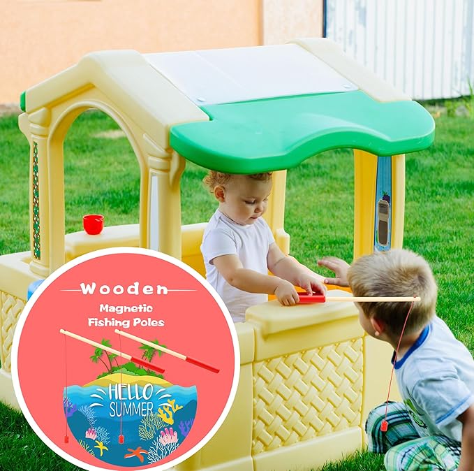 12 Pcs Magnet Fishing Rod Wooden Magnetic Fishing Poles Funny Fishing Pole Toys for Kindergarten Preschool Girl Boy Pool Activity Accessory