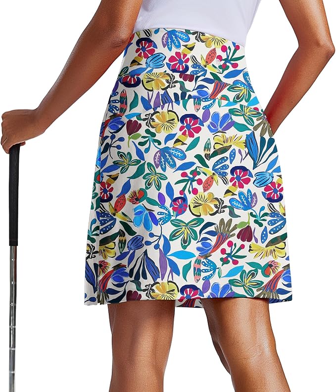 PINSPARK 20" Skorts for Woman Knee Length UPF 50+ Golf Skirts | 4 Pockets, Built-in Shorts, High Waisted, Split Hem, Silky-smooth, Moisture-wicking, for Golf Athletic Tennis Workout Casual