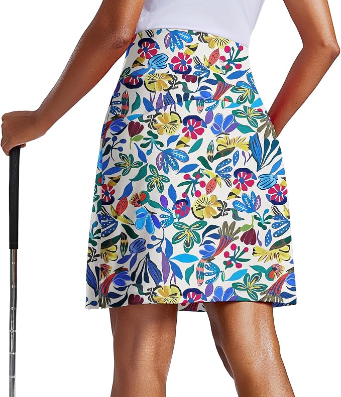 PINSPARK 20" Skorts for Woman Knee Length UPF 50+ Golf Skirts | 4 Pockets, Built-in Shorts, High Waisted, Split Hem, Silky-smooth, Moisture-wicking, for Golf Athletic Tennis Workout Casual